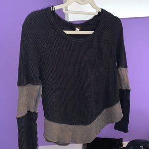 Free People Black Waffle Long Sleeve